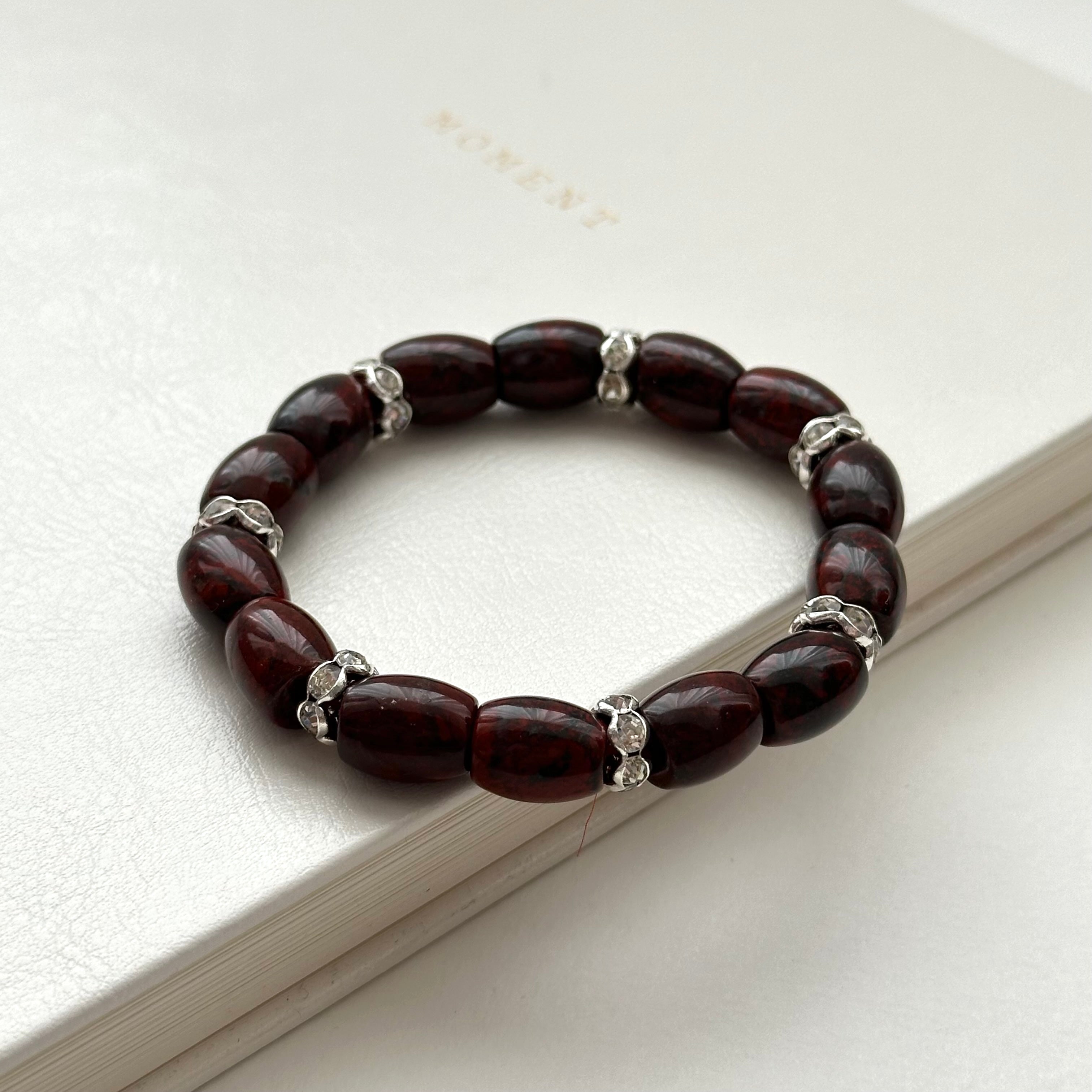 BS209 [Pisces Aries | March Birthstone] Bloodstone Silver-plated Bracelet