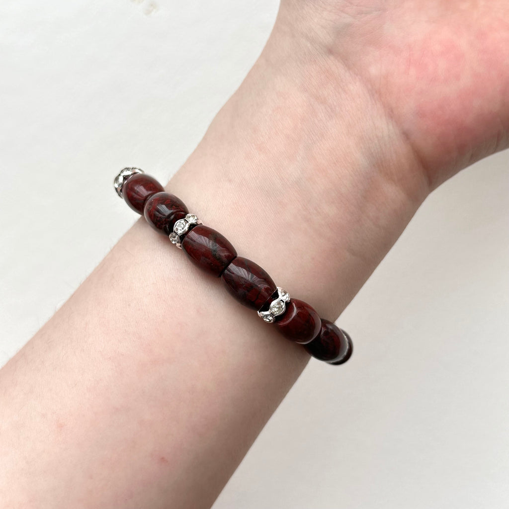 BS209 [Pisces Aries | March Birthstone] Bloodstone Silver-plated Bracelet