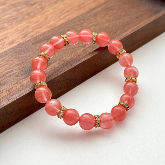 BS31 【幸運】西瓜紅18K鍍金手鏈手串 Watermelon Quartz Classic Gold Accessories Bracelet