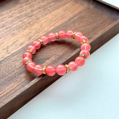 BS31 【幸運】西瓜紅18K鍍金手鏈手串 Watermelon Quartz Classic Gold Accessories Bracelet