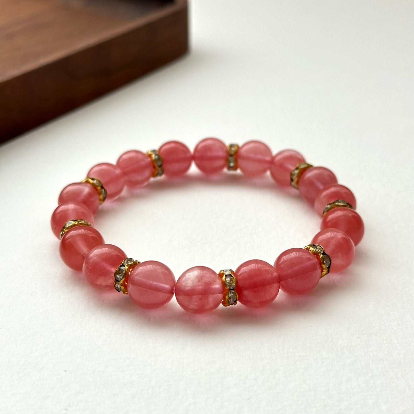 BS31 【幸運】西瓜紅18K鍍金手鏈手串 Watermelon Quartz Classic Gold Accessories Bracelet