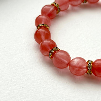 BS31 【幸運】西瓜紅18K鍍金手鏈手串 Watermelon Quartz Classic Gold Accessories Bracelet