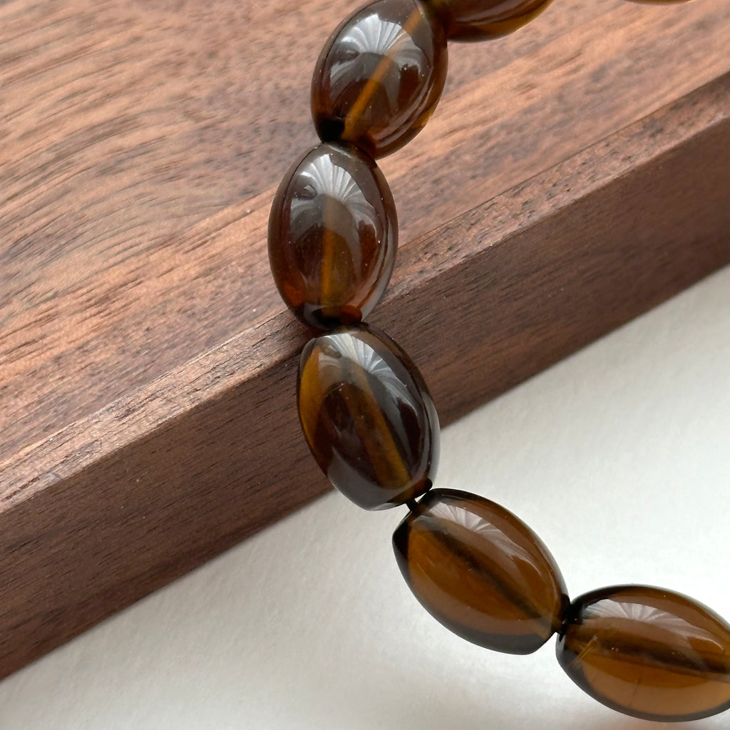 B84 【強大心靈保護石】茶晶橢圓純珠手鏈手串