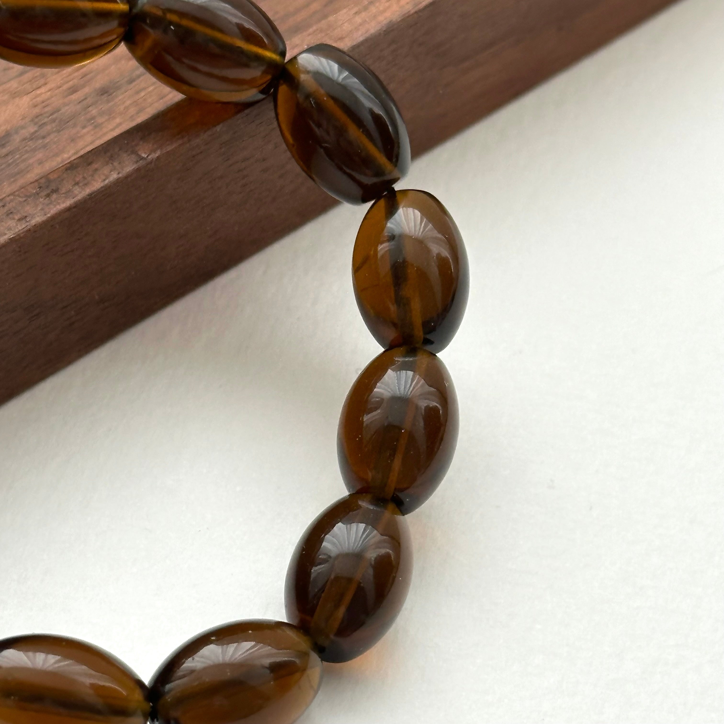 B84 【強大心靈保護石】茶晶橢圓純珠手鏈手串