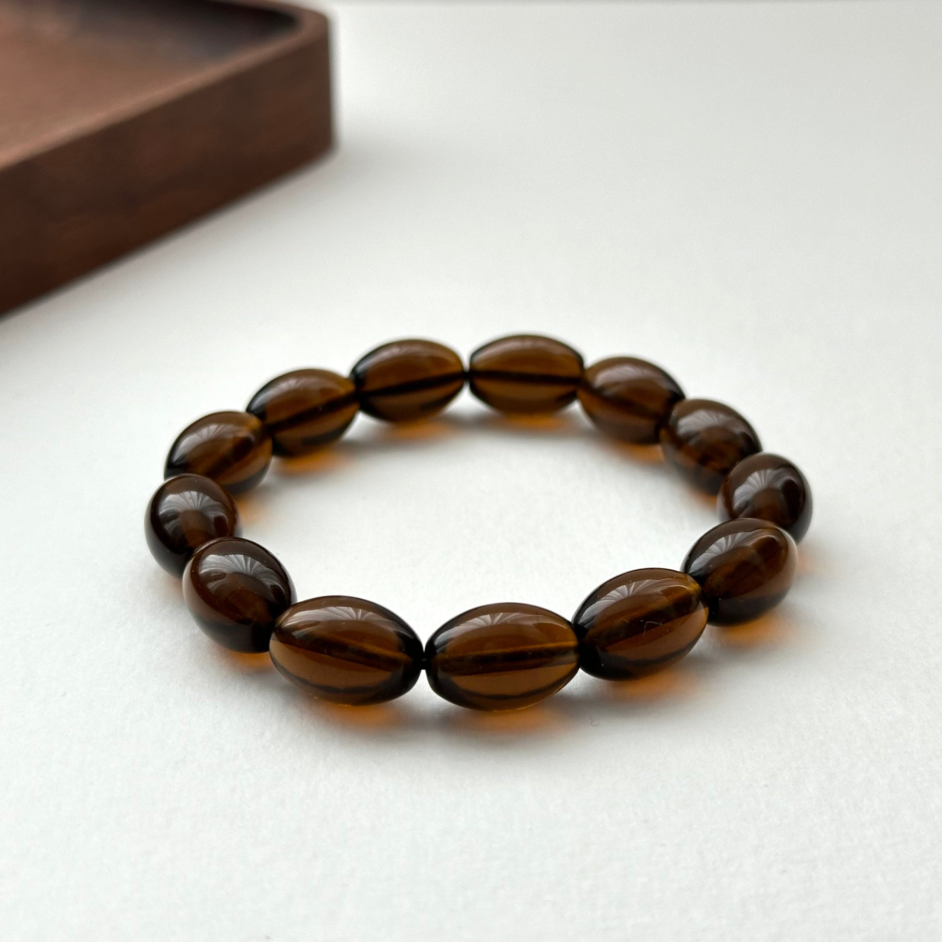 B84 【強大心靈保護石】茶晶橢圓純珠手鏈手串