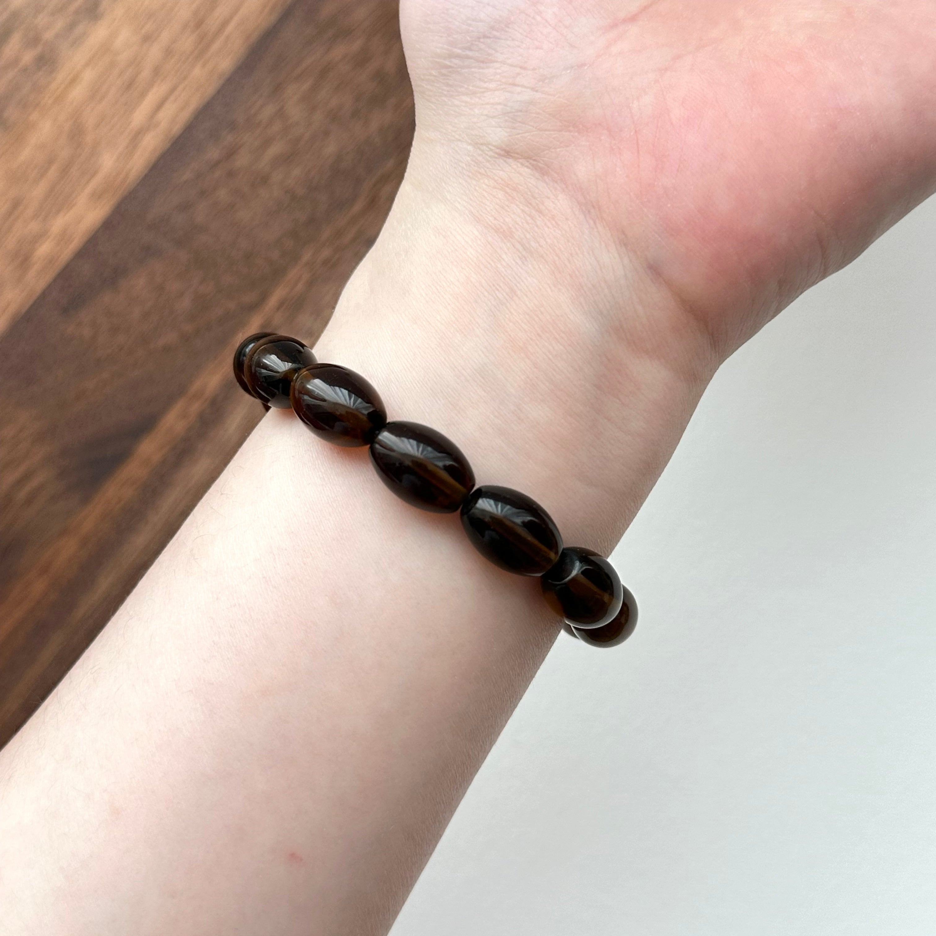 B84 【強大心靈保護石】茶晶橢圓純珠手鏈手串