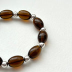 BS215 [Powerful Stone for Spiritual Protection] Smoky Quartz Oval Simple Silver-Plated Bracelet
