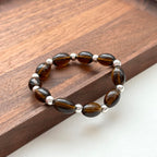 BS215 [Powerful Stone for Spiritual Protection] Smoky Quartz Oval Simple Silver-Plated Bracelet