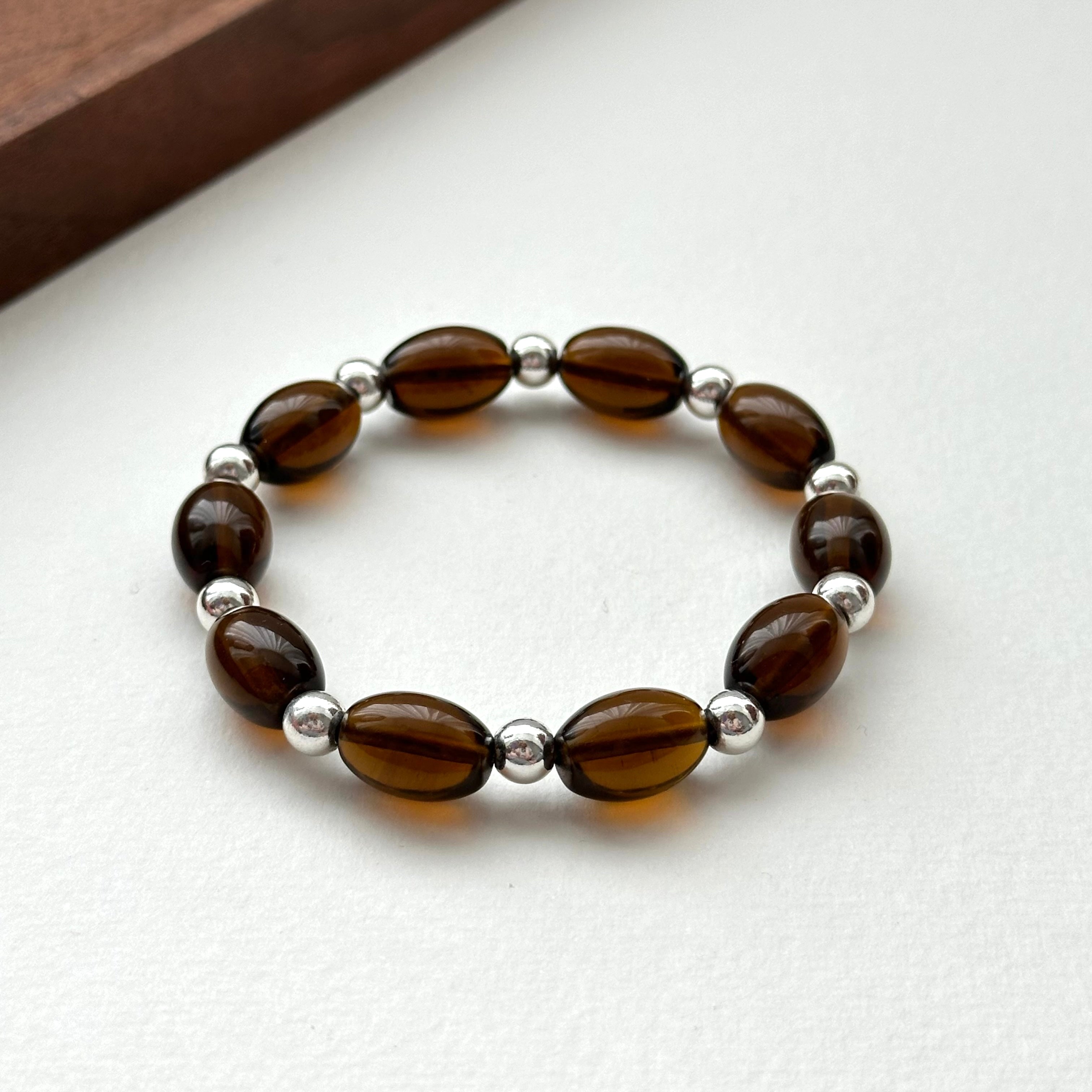 BS215 [Powerful Stone for Spiritual Protection] Smoky Quartz Oval Simple Silver-Plated Bracelet