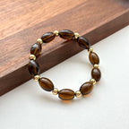 BS216 [Powerful Spiritual Protection Stone] Smoky Quartz Oval Simple Gold-Plated Bracelet