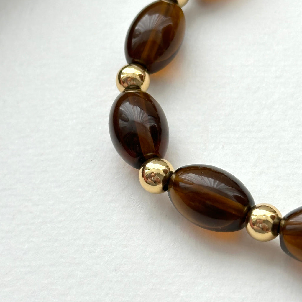 BS216 [Powerful Spiritual Protection Stone] Smoky Quartz Oval Simple Gold-Plated Bracelet