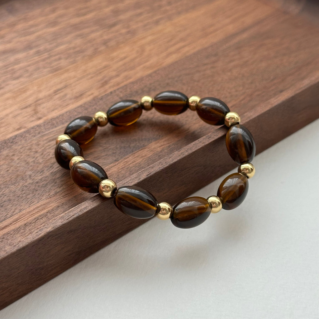 BS216 [Powerful Spiritual Protection Stone] Smoky Quartz Oval Simple Gold-Plated Bracelet