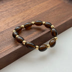 BS216 [Powerful Spiritual Protection Stone] Smoky Quartz Oval Simple Gold-Plated Bracelet