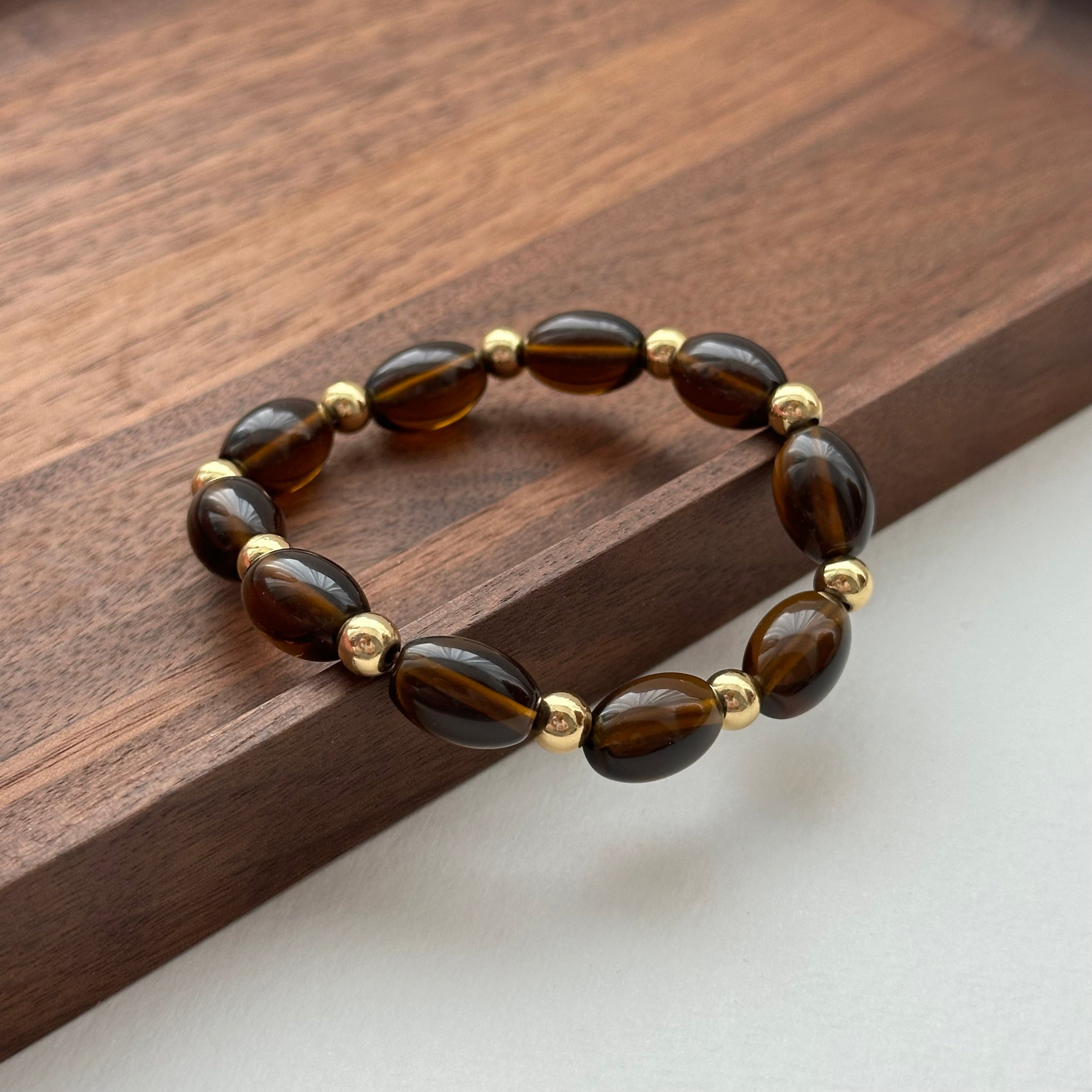 BS216 [Powerful Spiritual Protection Stone] Smoky Quartz Oval Simple Gold-Plated Bracelet