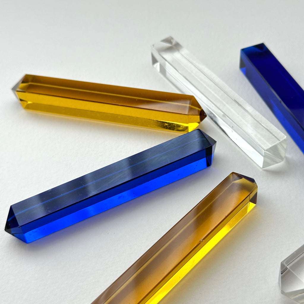 TS12【原石|琉璃柱】白藍黃琉璃擺設