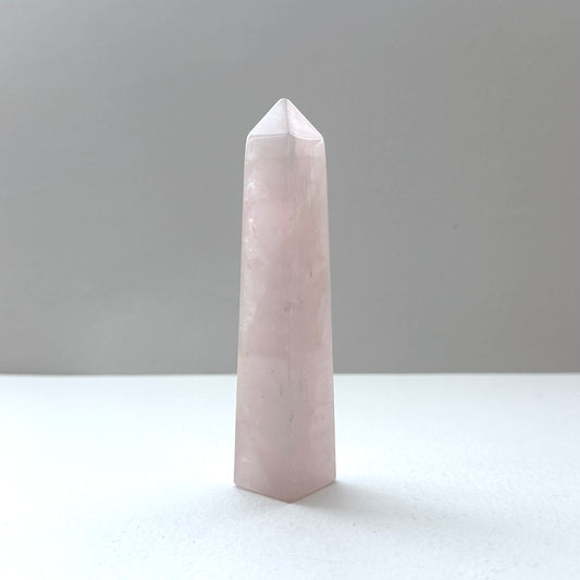 TS18 [Libra Scorpio | October] Rose Quartz Long Hexagonal Crystal Column for Healing and Romance in the Office or at Home