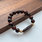 BS217 [Gemini Birthstone] Red Tiger Eye 18k Gold Plated Ball Bracelet