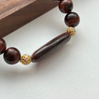 BS217 [Gemini Birthstone] Red Tiger Eye 18k Gold Plated Ball Bracelet