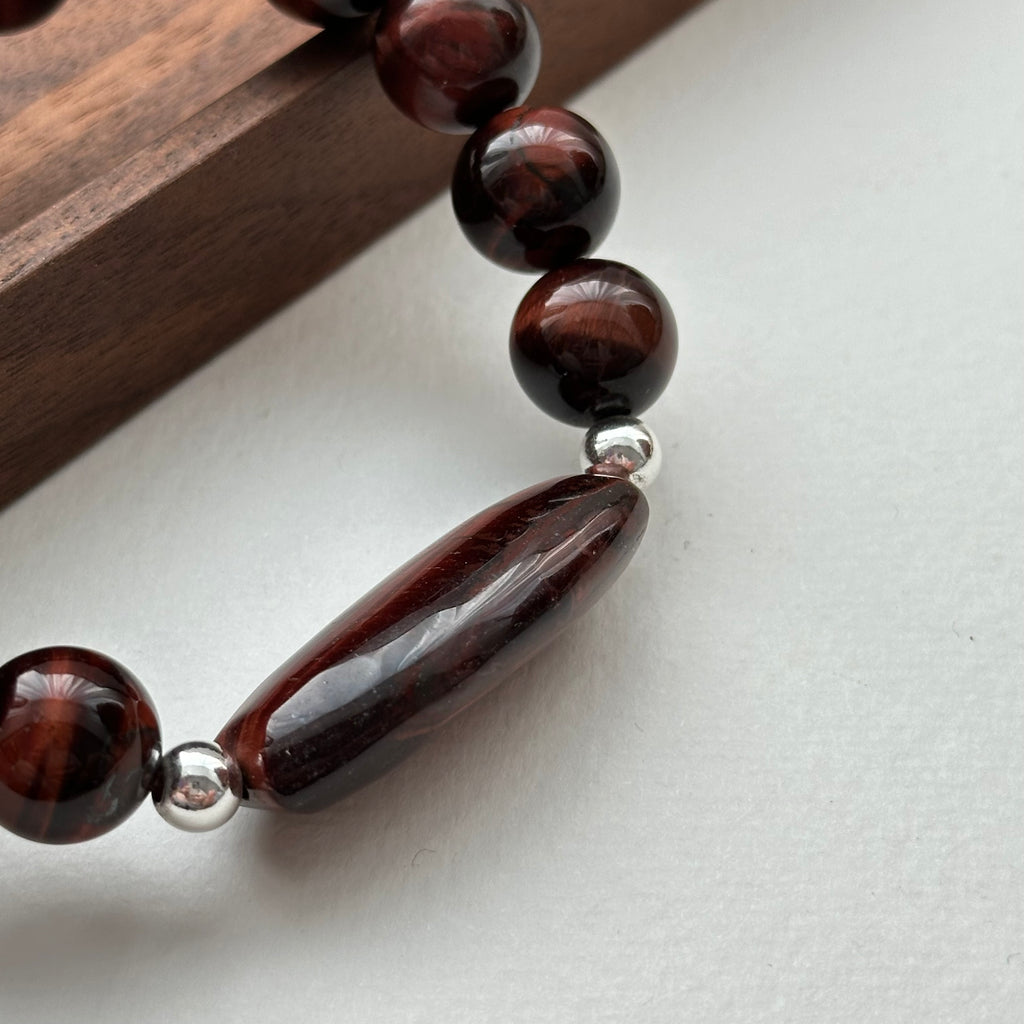 BS218 [Gemini Birthstone] Red Tiger Eye Simple Silver-plated Bracelet