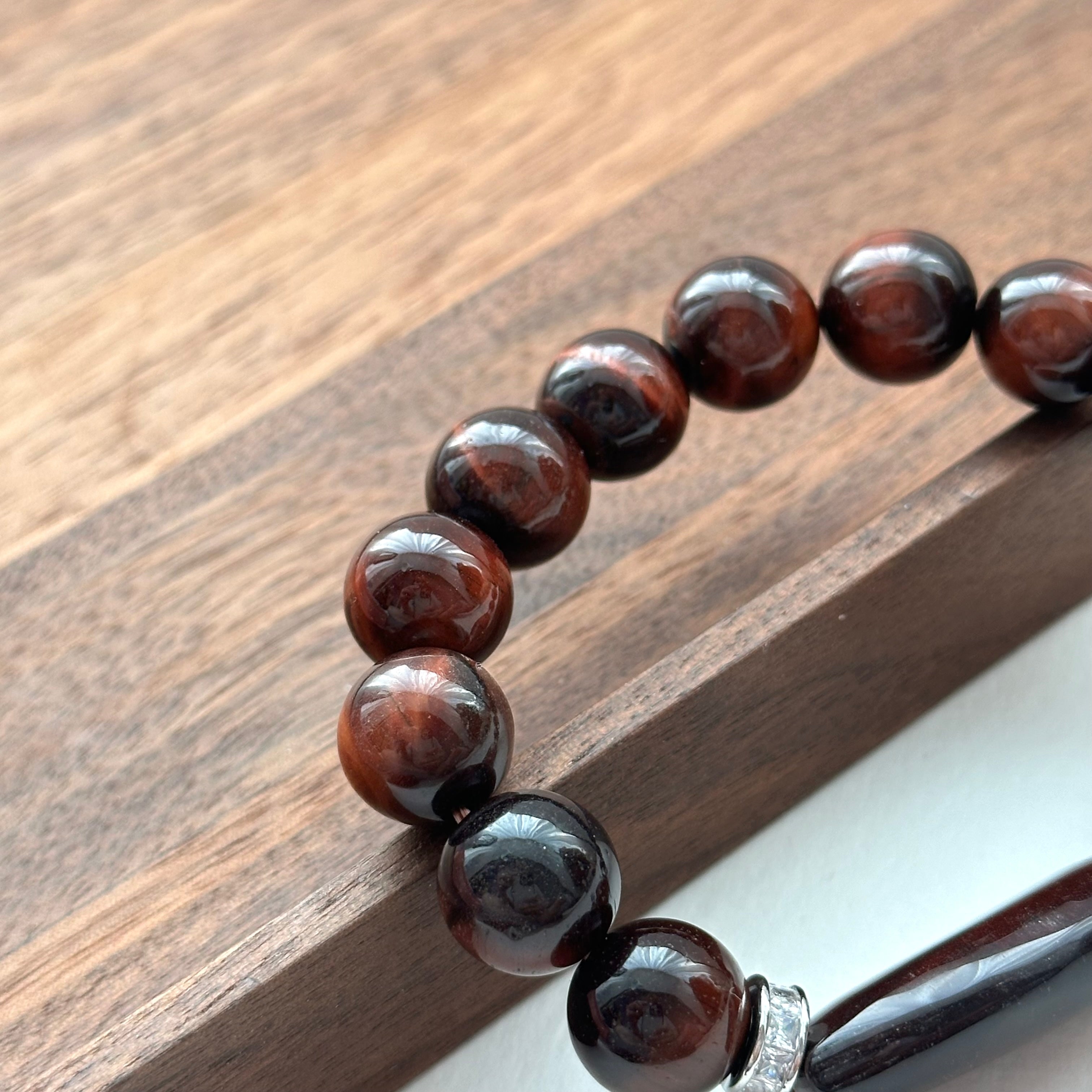 BS219 [Gemini Birthstone] Red Tiger Eye Ring Silver Plated Bracelet