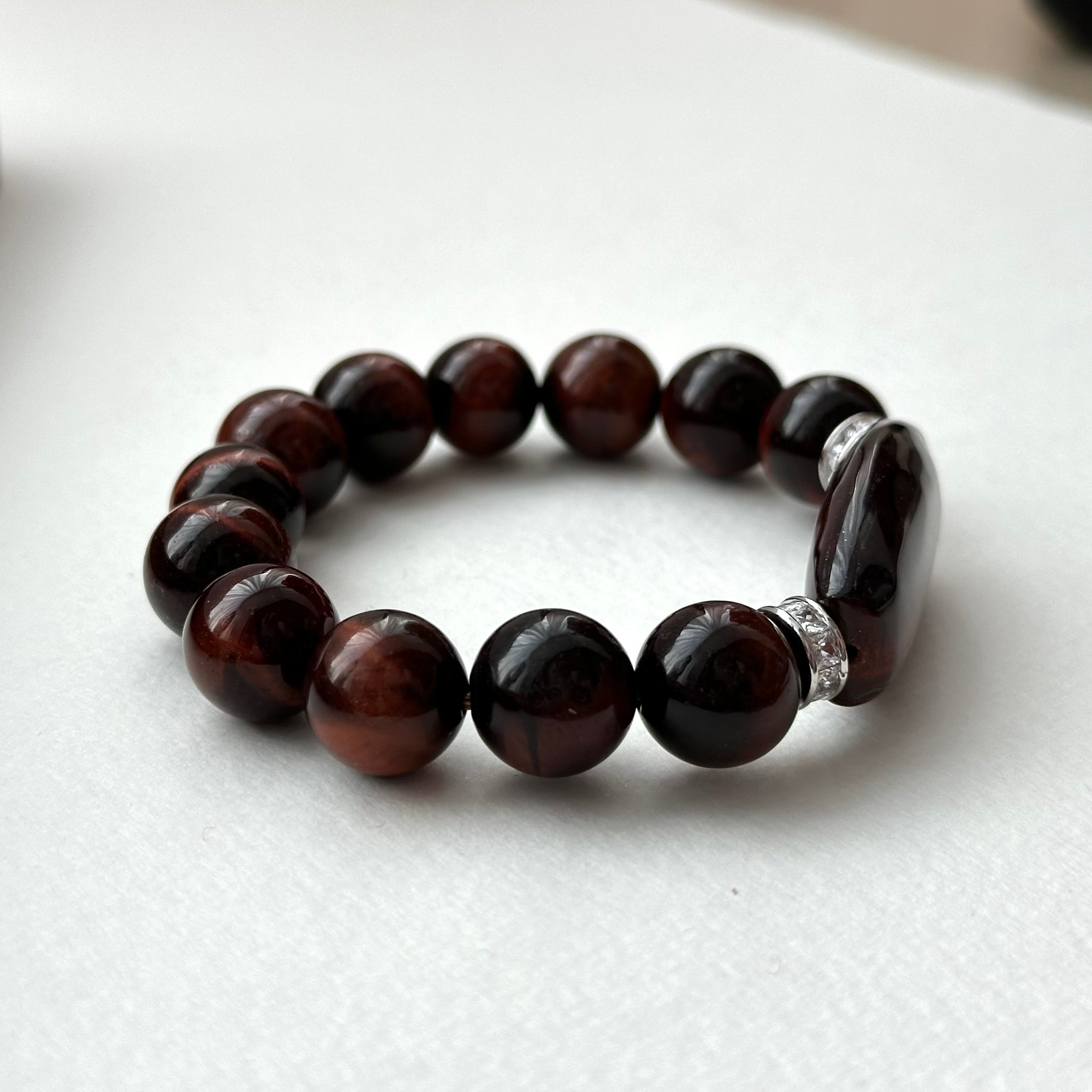 BS219 [Gemini Birthstone] Red Tiger Eye Ring Silver Plated Bracelet
