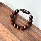 BS220 [Gemini Birthstone] Red Tiger Eye Heart Silver Plated Bracelet