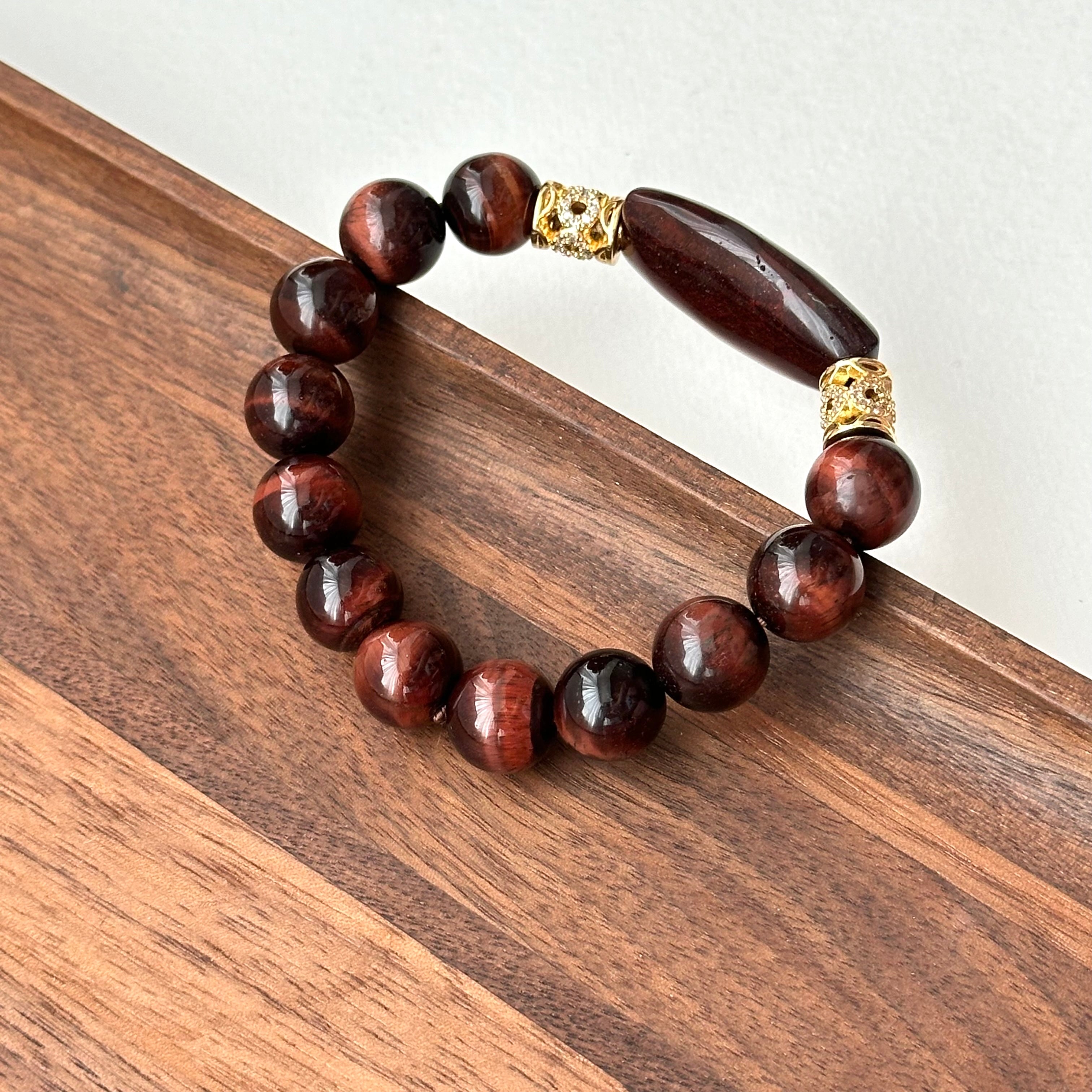 BS221 [Gemini Birthstone] Red Tiger Eye 18k Empty Gold-plated Bracelet