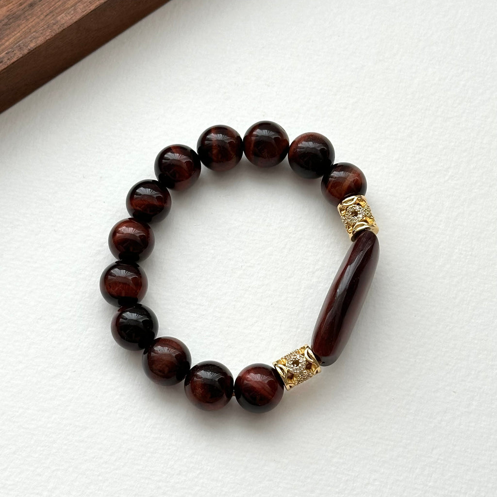 BS221 [Gemini Birthstone] Red Tiger Eye 18k Empty Gold-plated Bracelet