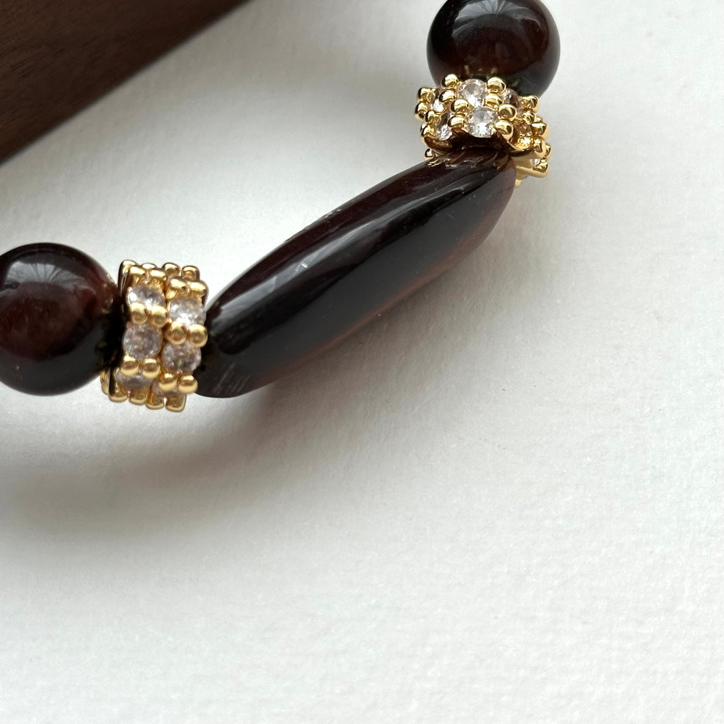 BS223 [Gemini Birthstone] Red Tiger Eye 14k Gear Gold-plated Bracelet