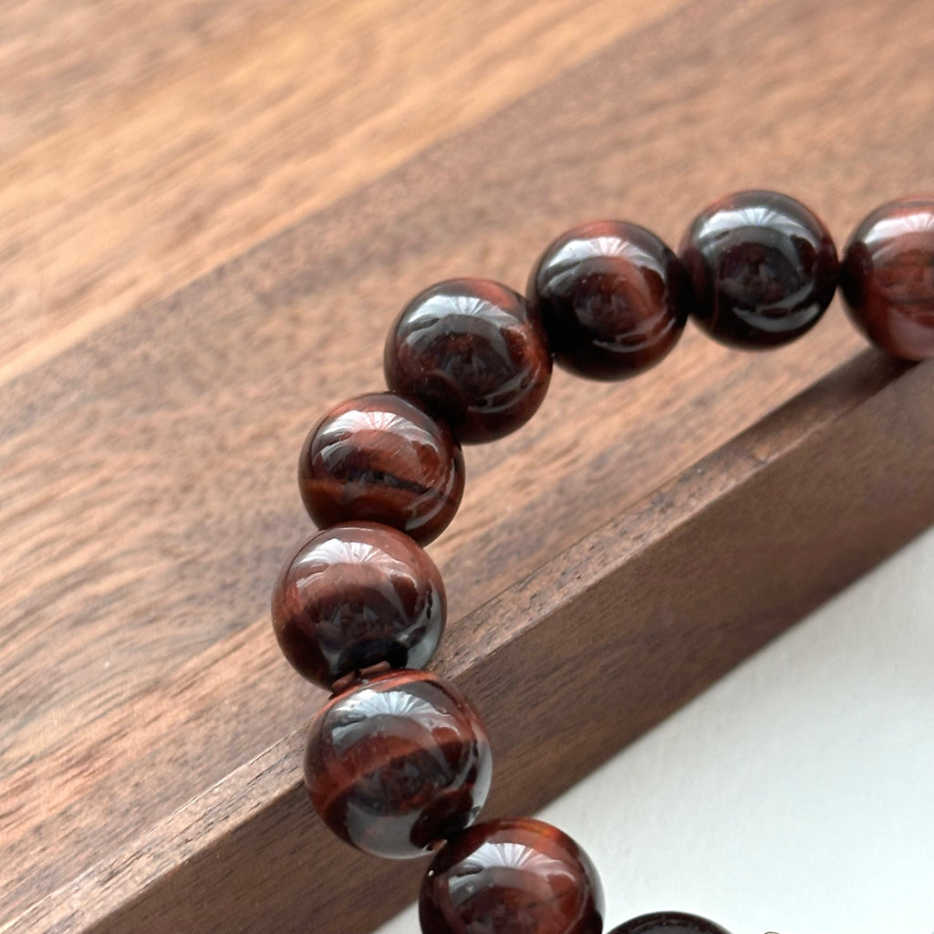 BS223 [Gemini Birthstone] Red Tiger Eye 14k Gear Gold-plated Bracelet