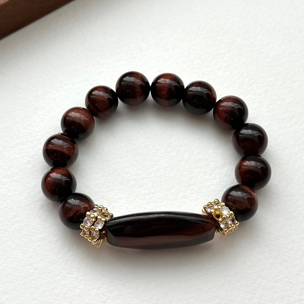 BS223 [Gemini Birthstone] Red Tiger Eye 14k Gear Gold-plated Bracelet