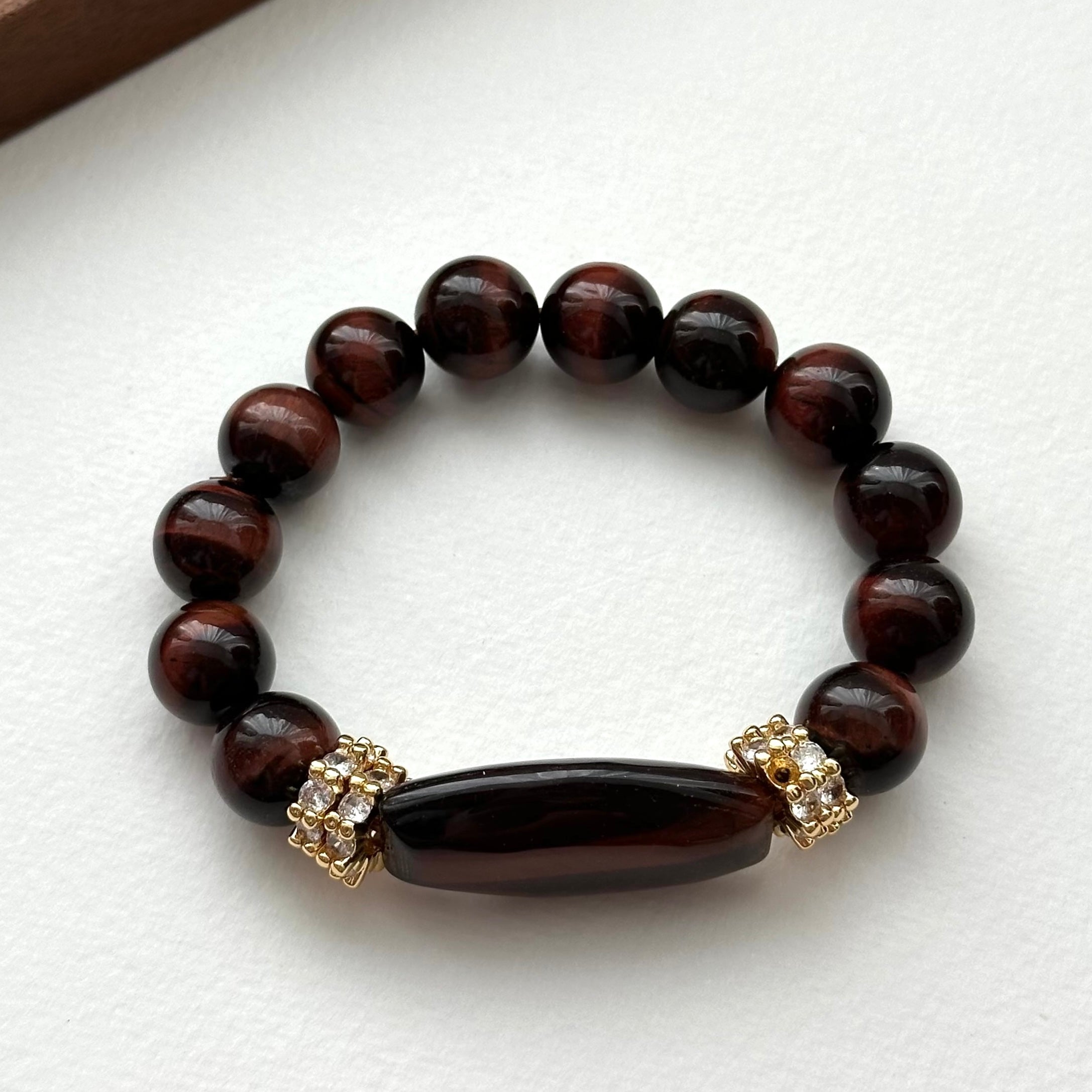 BS223 [Gemini Birthstone] Red Tiger Eye 14k Gear Gold-plated Bracelet
