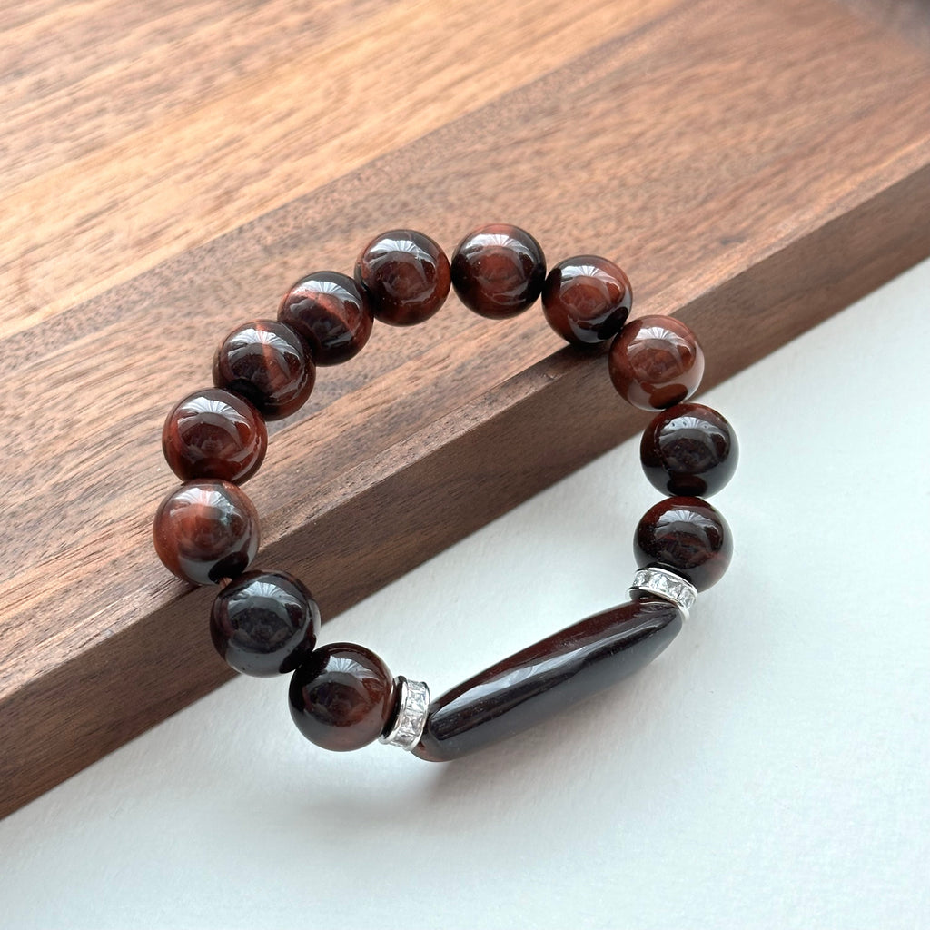 BS219 [Gemini Birthstone] Red Tiger Eye Ring Silver Plated Bracelet