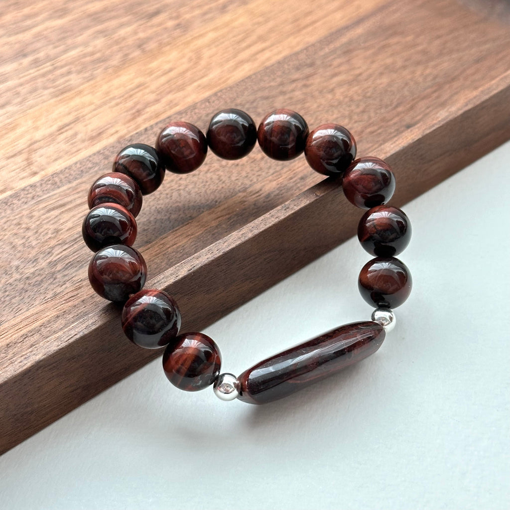BS218 [Gemini Birthstone] Red Tiger Eye Simple Silver-plated Bracelet