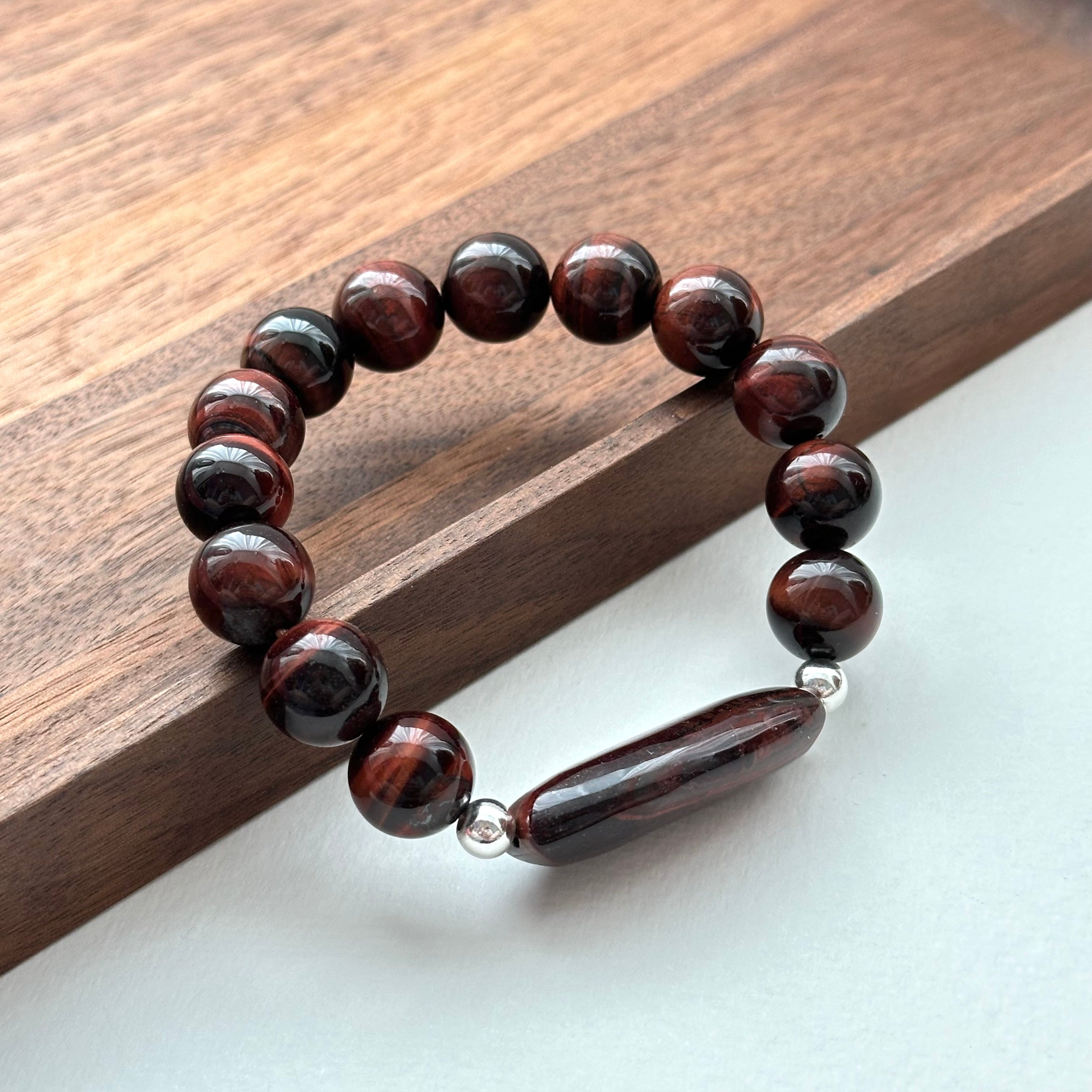 BS218 [Gemini Birthstone] Red Tiger Eye Simple Silver-plated Bracelet