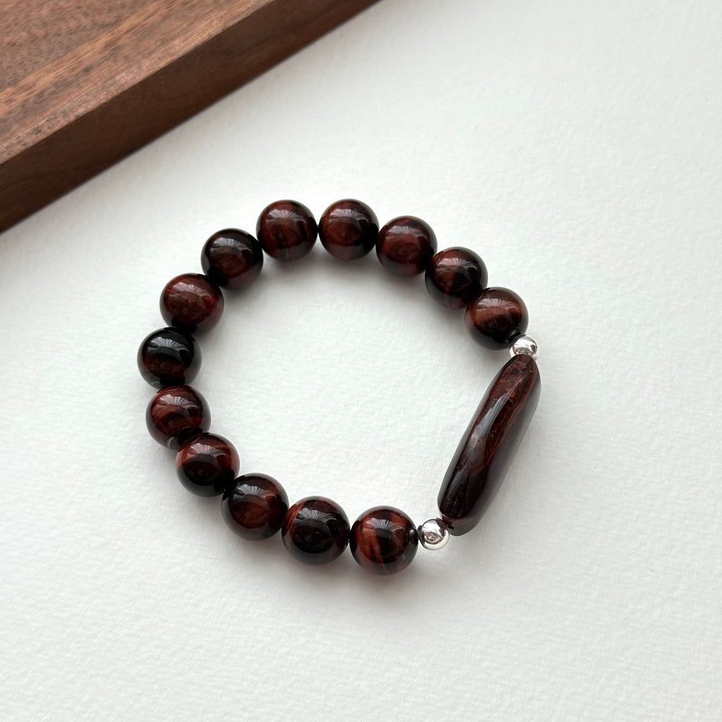 BS218 [Gemini Birthstone] Red Tiger Eye Simple Silver-plated Bracelet