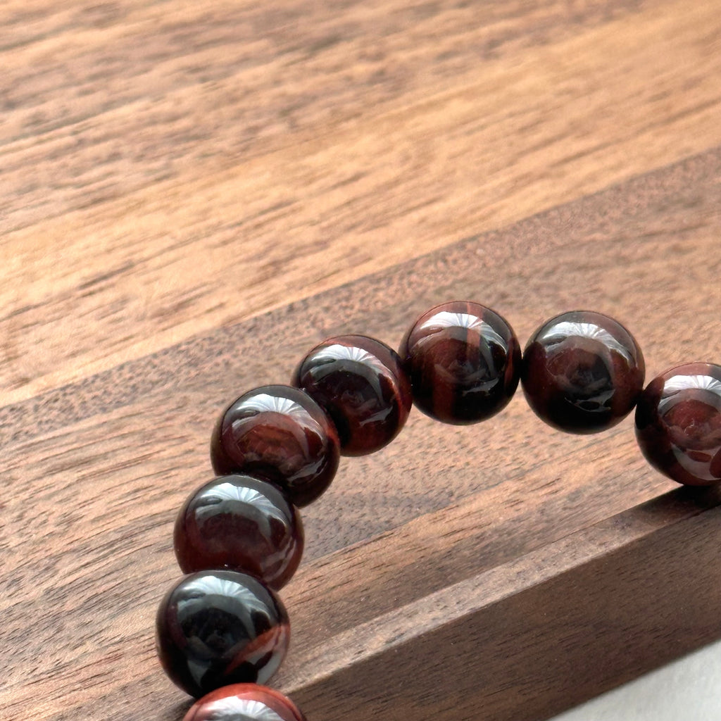 BS217 [Gemini Birthstone] Red Tiger Eye 18k Gold Plated Ball Bracelet