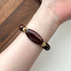 BS217 [Gemini Birthstone] Red Tiger Eye 18k Gold Plated Ball Bracelet