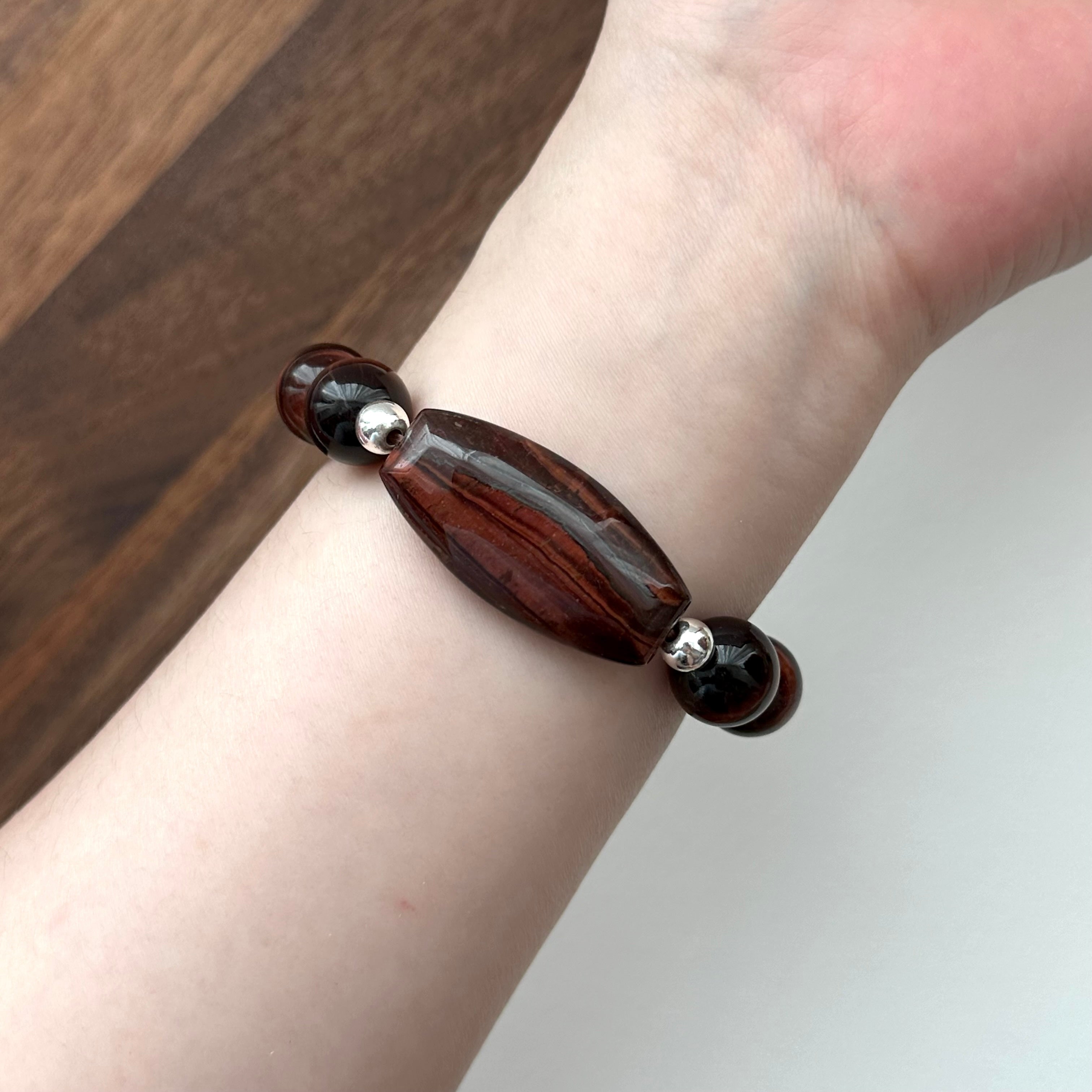 BS218 [Gemini Birthstone] Red Tiger Eye Simple Silver-plated Bracelet