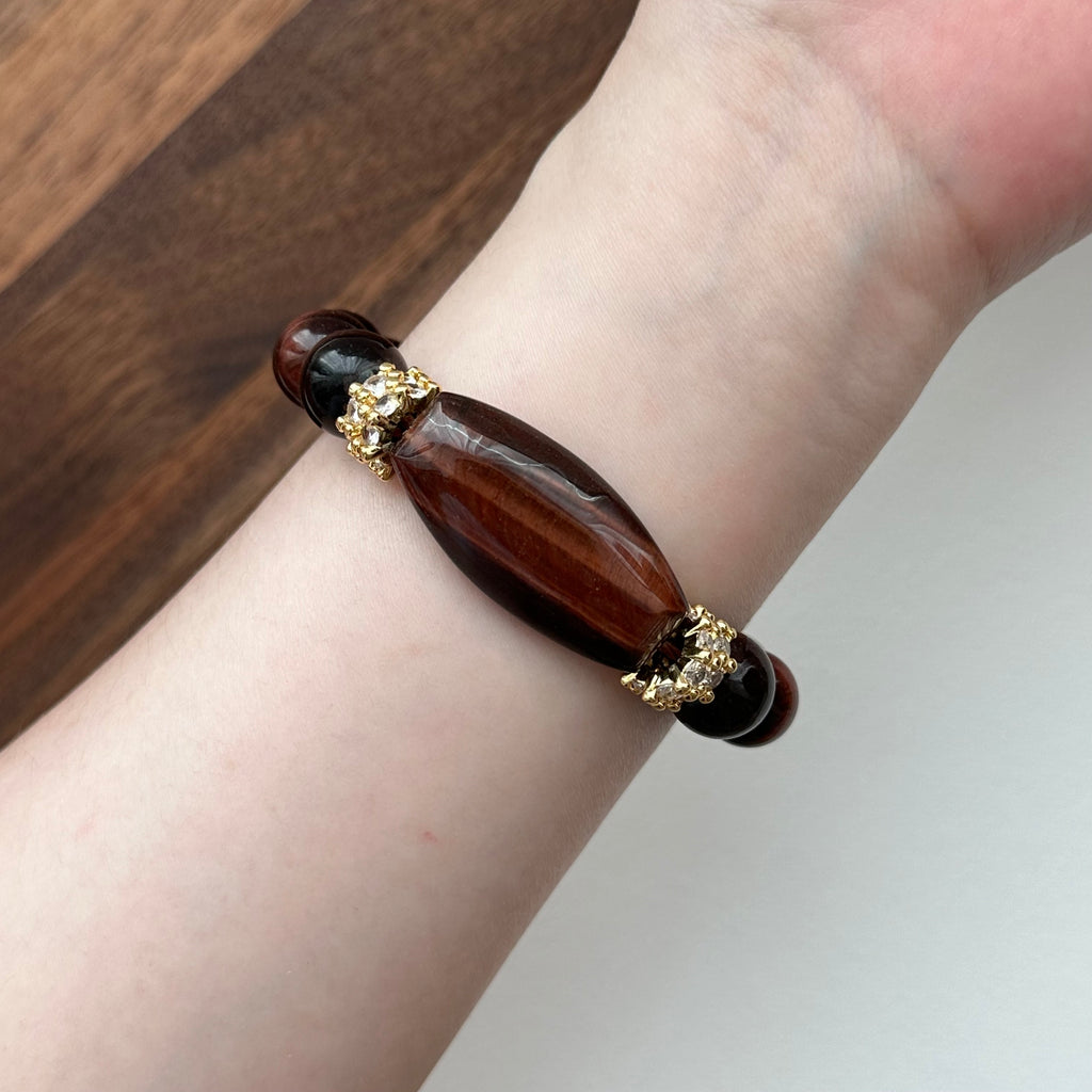 BS223 [Gemini Birthstone] Red Tiger Eye 14k Gear Gold-plated Bracelet