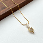 N52 [Aries/Taurus | April] White Crystal | Freshwater Pearl | Cat Ears | Gold Plated Necklace