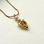 N52 [Aries/Taurus | April] White Crystal | Freshwater Pearl | Cat Ears | Gold Plated Necklace