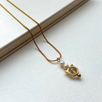N52 [Aries/Taurus | April] White Crystal | Freshwater Pearl | Cat Ears | Gold Plated Necklace