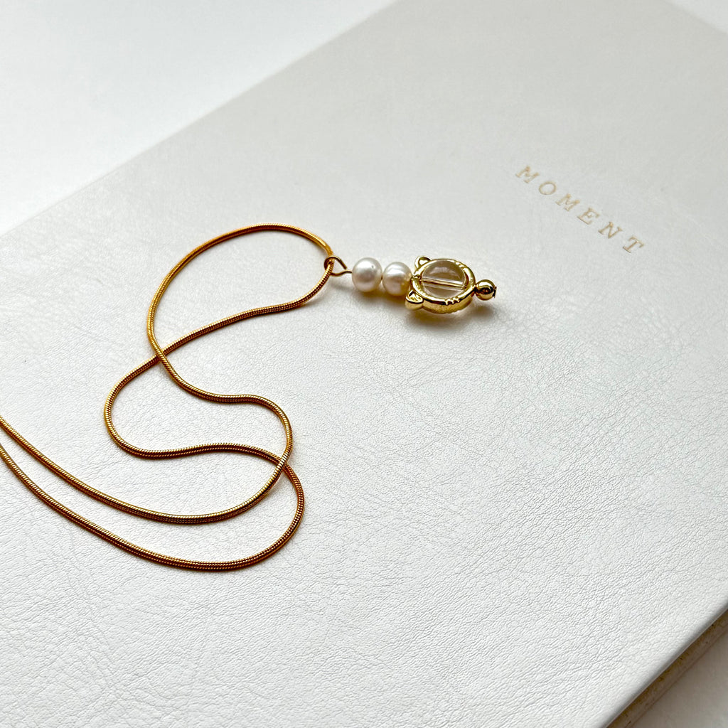 N52 [Aries/Taurus | April] White Crystal | Freshwater Pearl | Cat Ears | Gold Plated Necklace