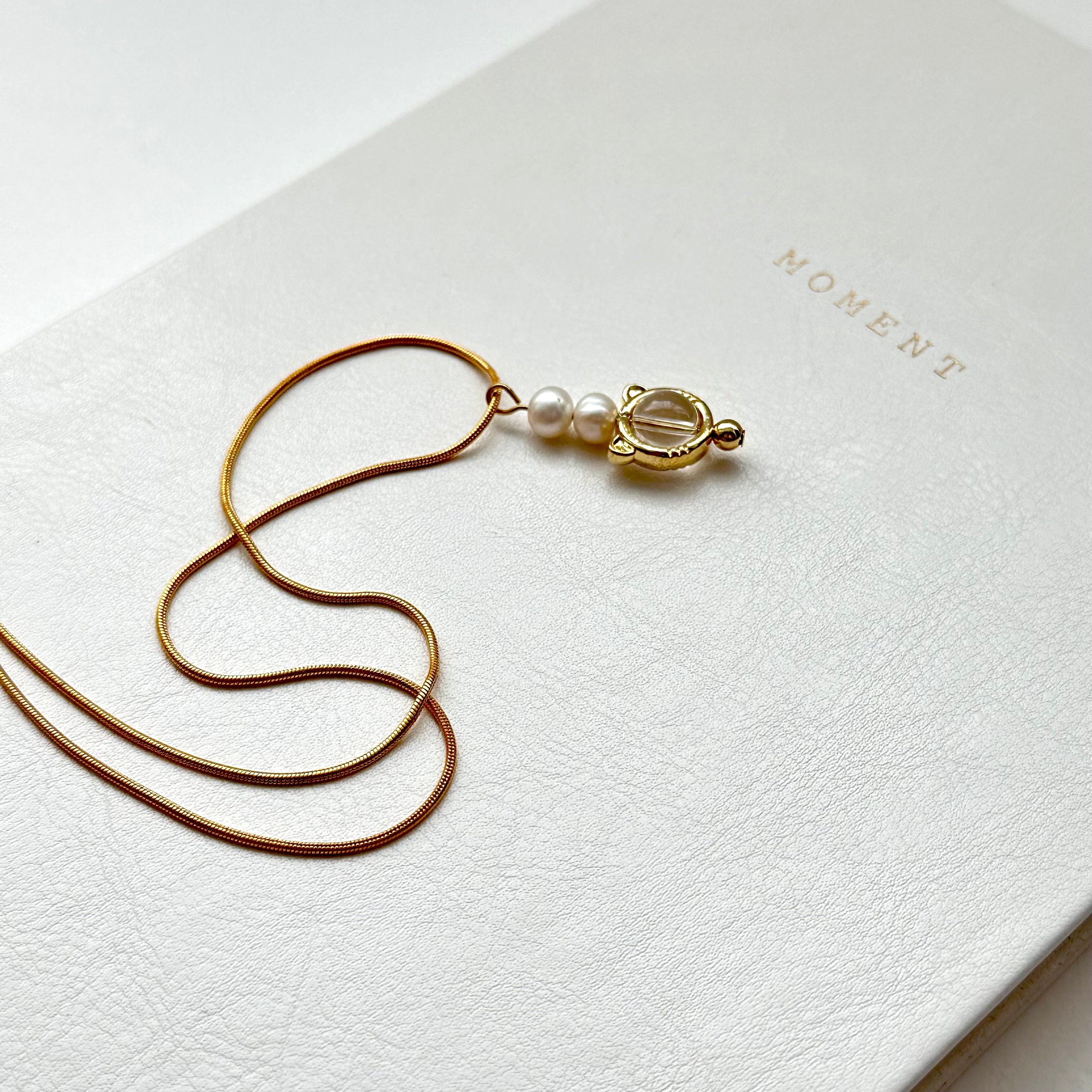N52 [Aries/Taurus | April] White Crystal | Freshwater Pearl | Cat Ears | Gold Plated Necklace