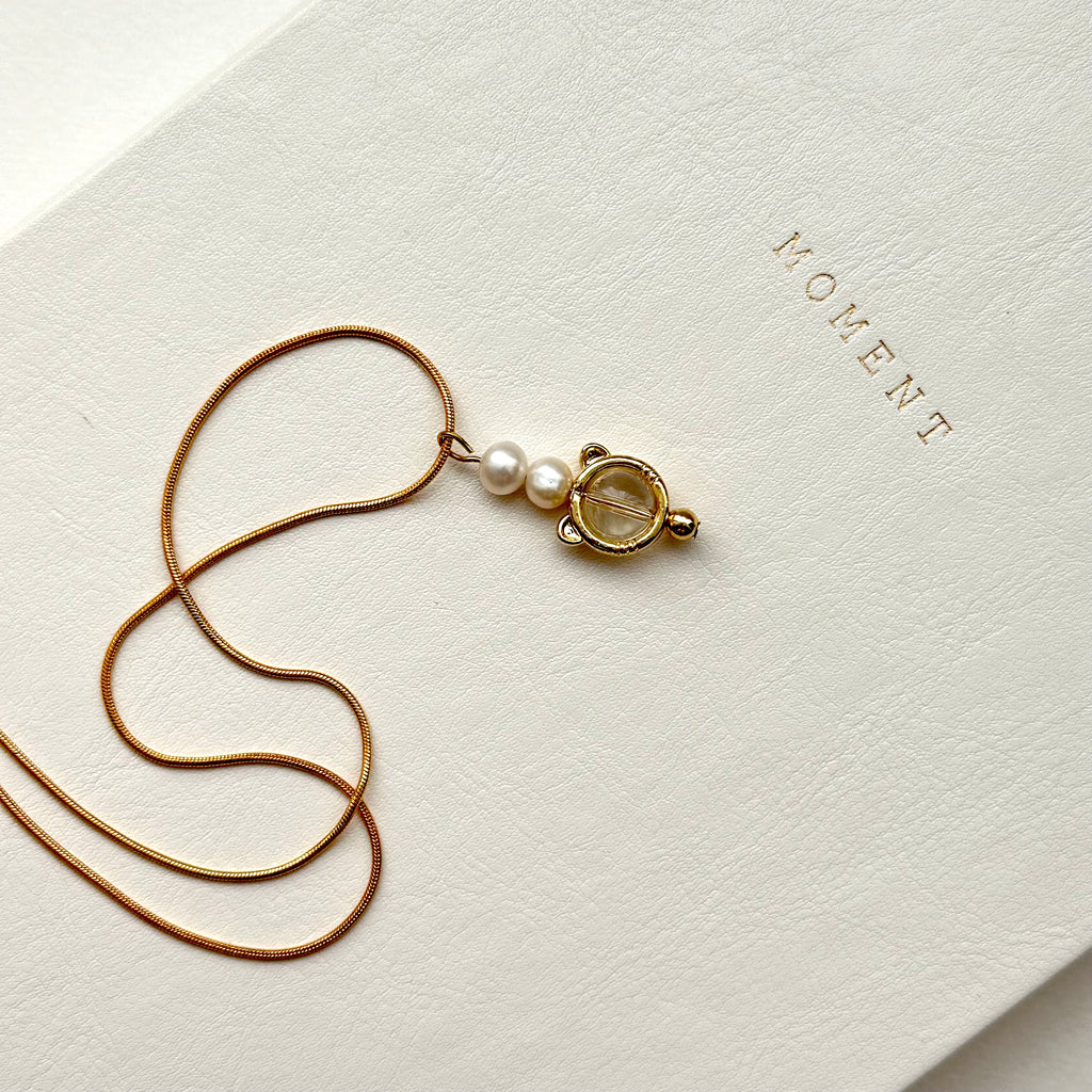 N52 [Aries/Taurus | April] White Crystal | Freshwater Pearl | Cat Ears | Gold Plated Necklace