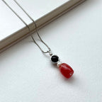 N53【獅子處女座|8月】黑瑪瑙|紅琉璃|鍍銀頸鏈項鏈