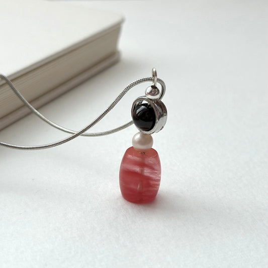 N53 [Leo Virgo | August] Black Agate Watermelon Stone Interstellar Silver-plated Necklace
