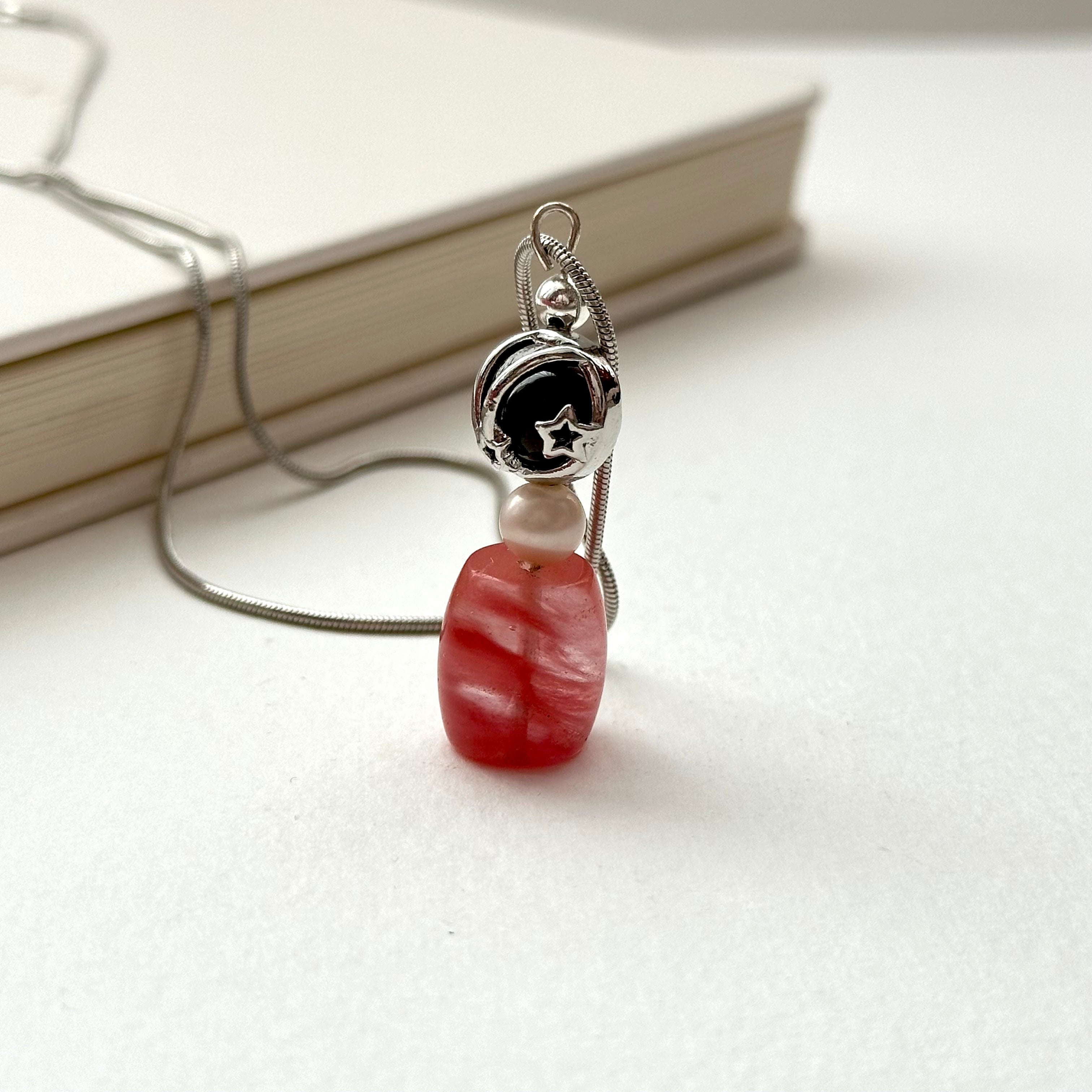 N53【獅子處女座|8月】黑瑪瑙|紅琉璃|鍍銀頸鏈項鏈