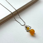 N54 [Keep a Happy Mood] Yellow Agate | Flower | Silver Plated Necklace